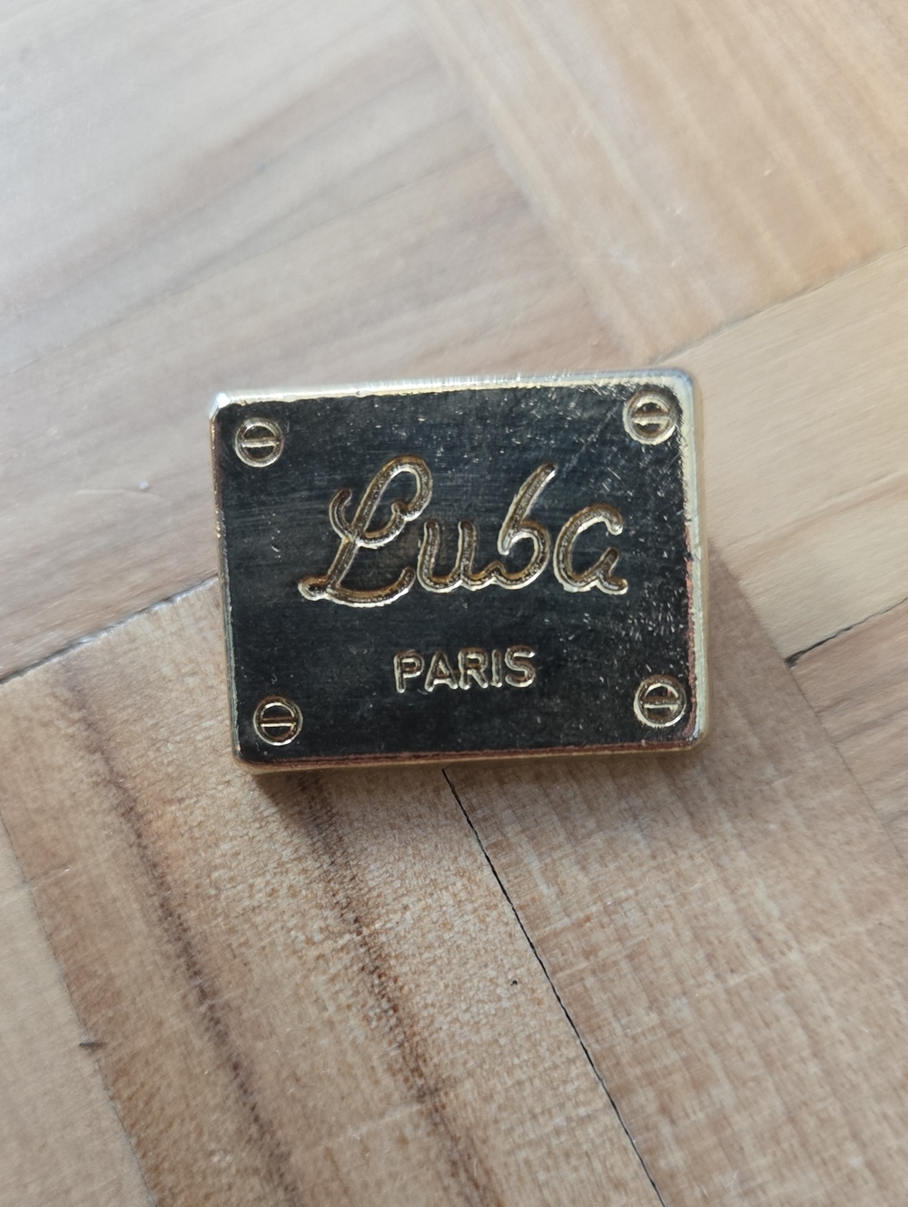 Vintage Luba Paris Gold Plated Logo Plaque